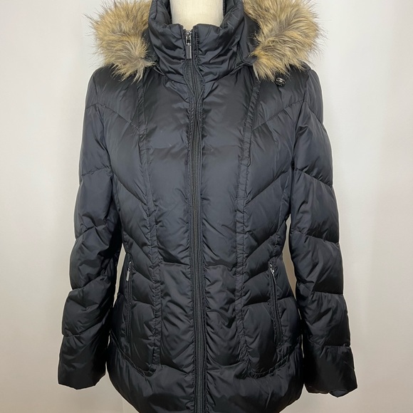 London Fog Faux Fur Hooded Down/Waterfowl Zip Puffer Coat - Picture 4 of 10